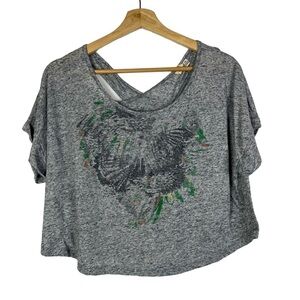 Mudd Heather Navy Faded Butterfly Cropped Y2K T-Shirt XL